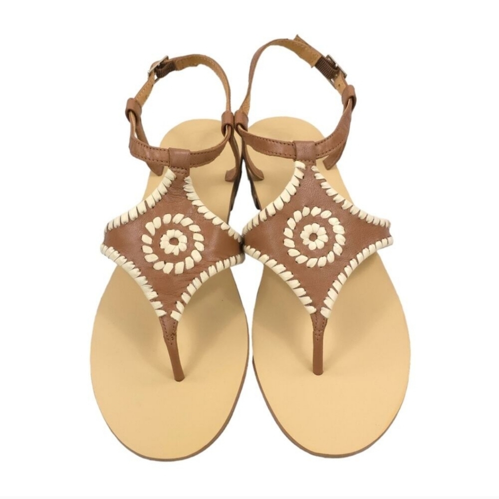 Jack Rogers Maci Leather Sandal Size 9.5 Cognac/Bone Color